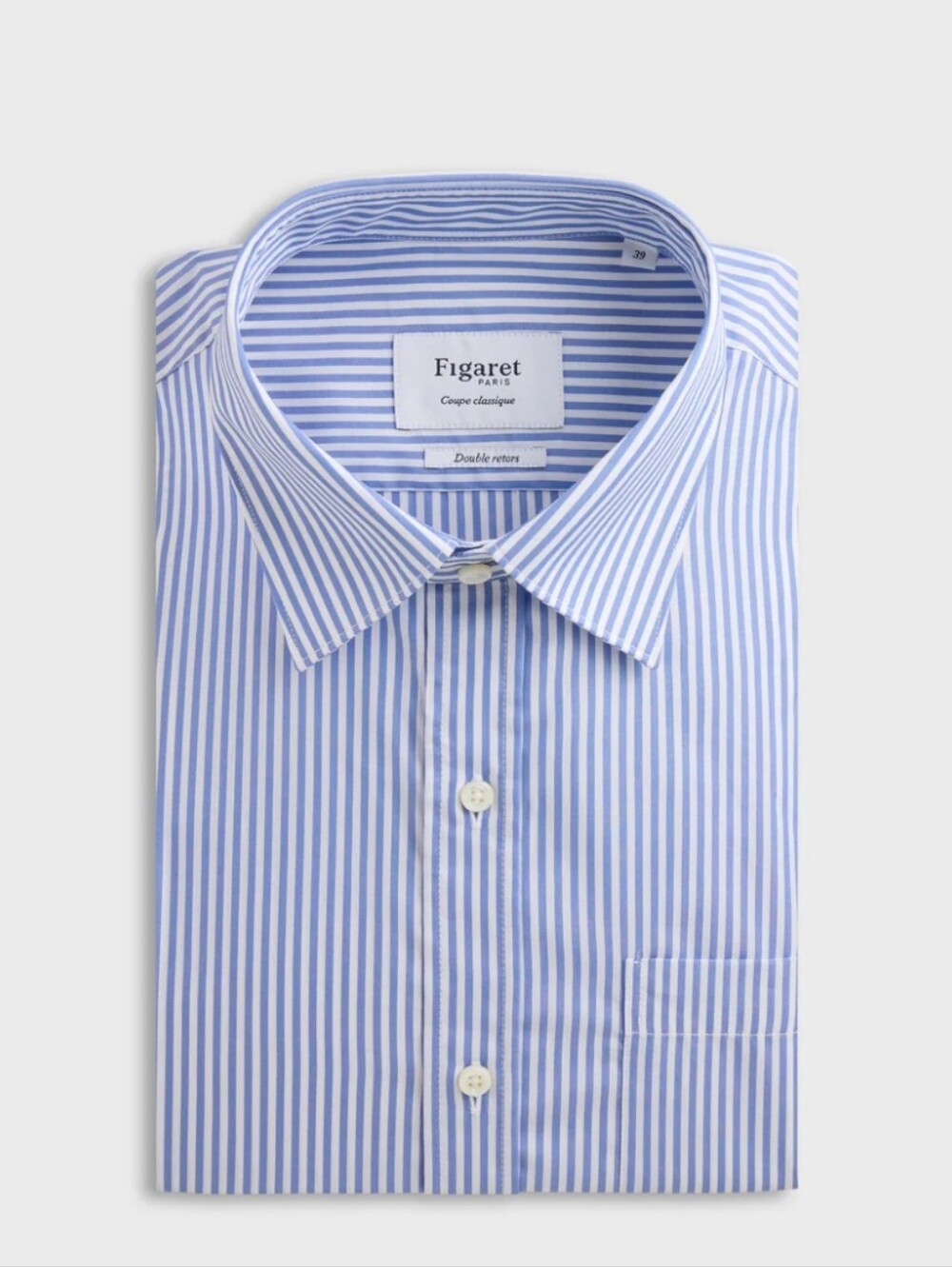 Figaret Paris Classic Blue Stripped Shirt Medium (French 39) Button Front